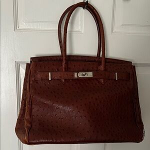 Luxurious Vi Vi G Ostrich Leather Satchel in Rich Brown